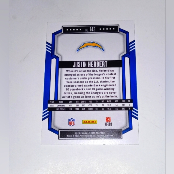 Justin Herbert 2023 Panini Score Football #143 - Picture 2 of 2